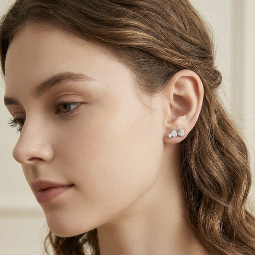 Triple Heart Silver Earrings