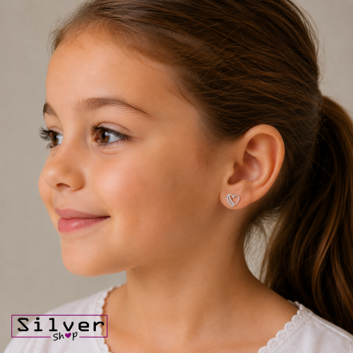Minđuše od srebra – Crystal Heart Outline Earrings