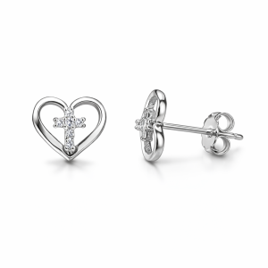 Minđuše od srebra - Heart Cross Earrings
