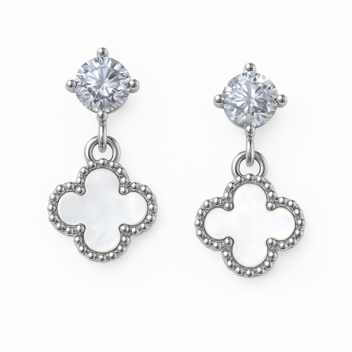 Minđuše od srebra – White Clover Drop Earrings with Zircon