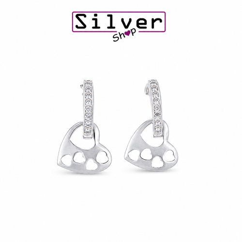 Minđuše od srebra – Half Hoop Earrings with Engraved Hanging Hearts