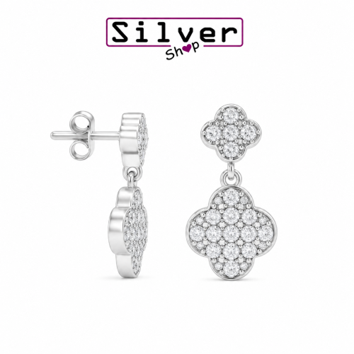 Minđuše od srebra – Clover Drop Earrings with Zircon