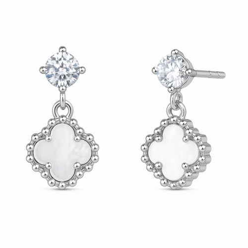Minđuše od srebra – White Clover Drop Earrings with Zircon