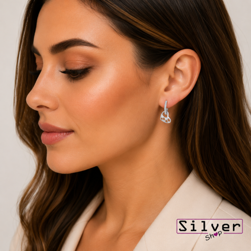 Minđuše od srebra – Half Hoop Earrings with Engraved Hanging Hearts