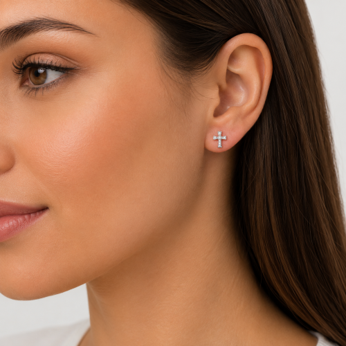 Minđuše od srebra-Zircon Cross Stud
